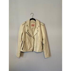 White Levi Strauss Vegan Faux Leather Biker Jacket | Moto (Women's S)